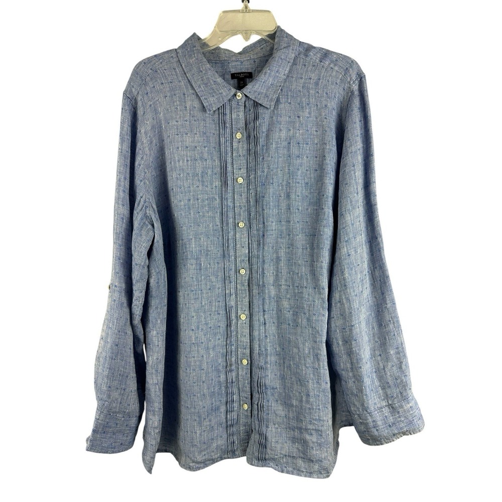 Talbots 100% Linen Tunic Shirt Women's Sz 2X Roll Tab Beach Coastal Relaxed